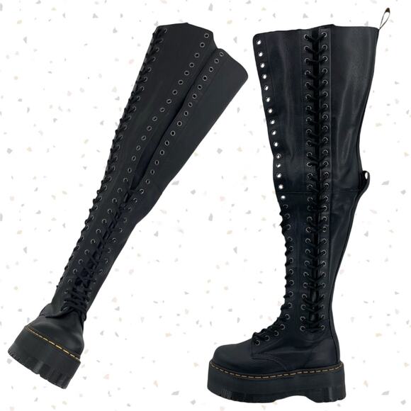 Dr. Martens Azreya Max Thigh High Lace Up Black Leather Gothic Witch Boot Size 7 - Picture 1 of 8